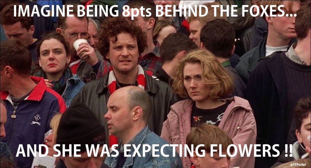 Valentine's Day football meme about being eight points behind Leicester City
